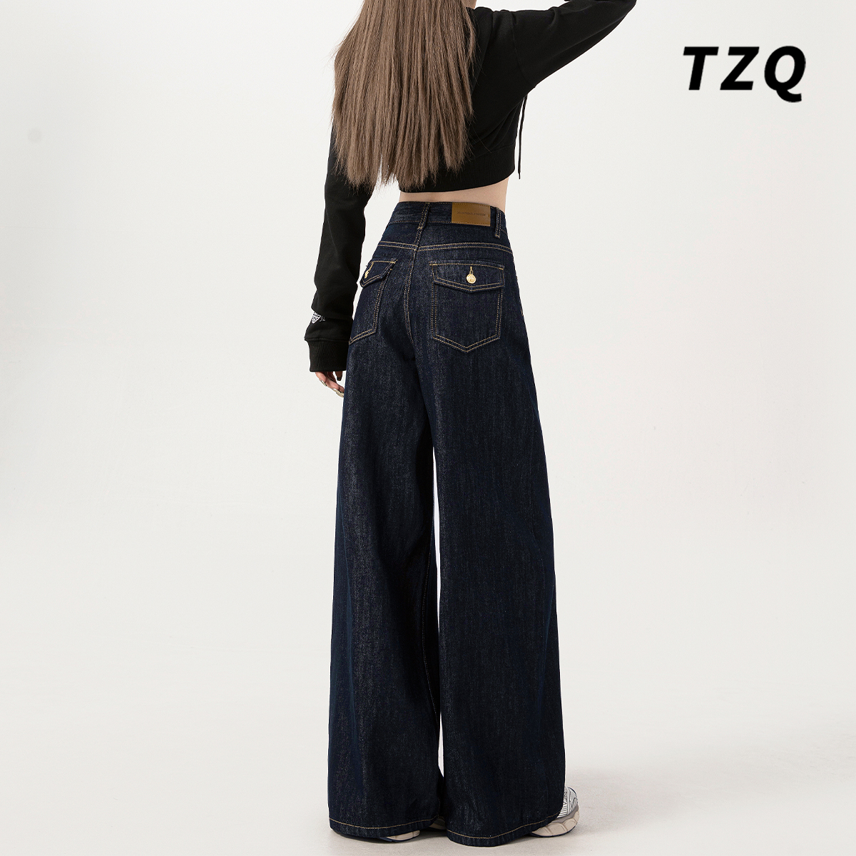 2025春季高腰牛仔裤女款时尚潮流百搭宽松显瘦拖地长裤子TZQ83041