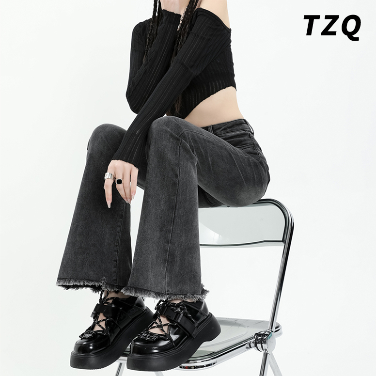 微喇牛仔裤女爆款2025新款小个子高腰显瘦马蹄喇叭裤子TZQ110804