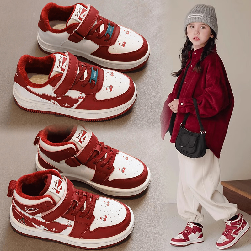 耐克百搭女童板鞋秋冬季新款儿童加绒二棉鞋小白鞋中大童高帮运动