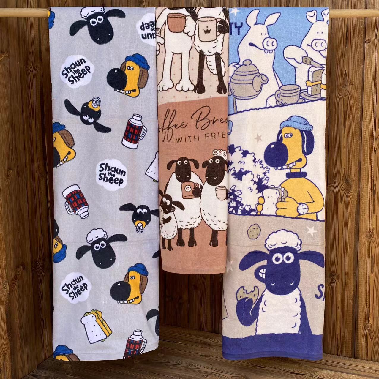 卡通纯棉浴巾印花可爱小羊日常洗澡吸水柔软瑕疵