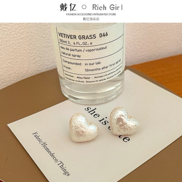 铜合金仿珍珠耳饰 棉花珠爱心耳钉饰品韩风ins简约甜美时尚百搭