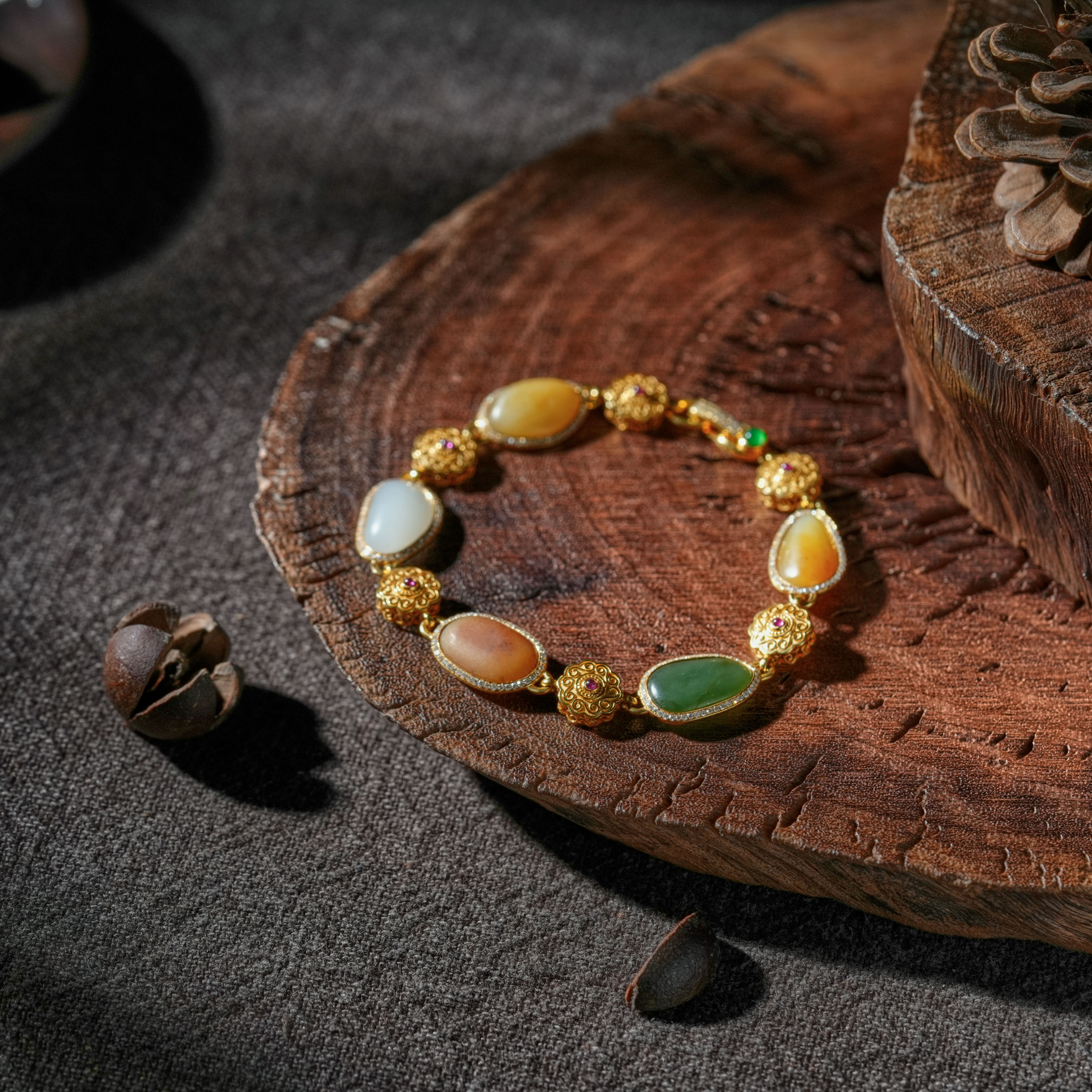 【博姐臻选】和田玉籽料18K金苏工传世级手链S2524