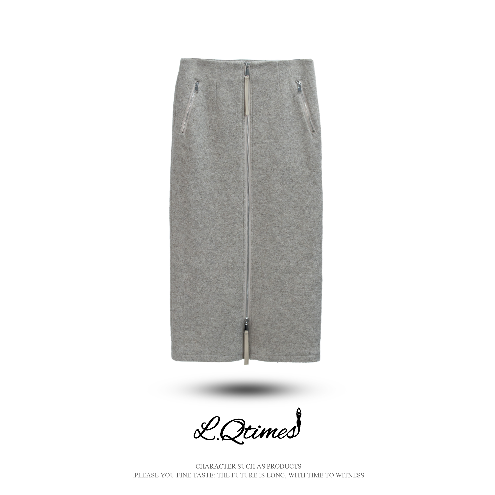 Qtime&【瘦没了】半裙时尚百搭开叉拉链宽松遮肉显半身裙（23485072）