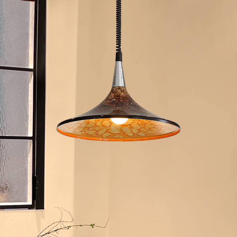 中古餐厅吊灯复古彩绘熔岩客厅升降岛台灯可调节伸缩餐桌主灯casa