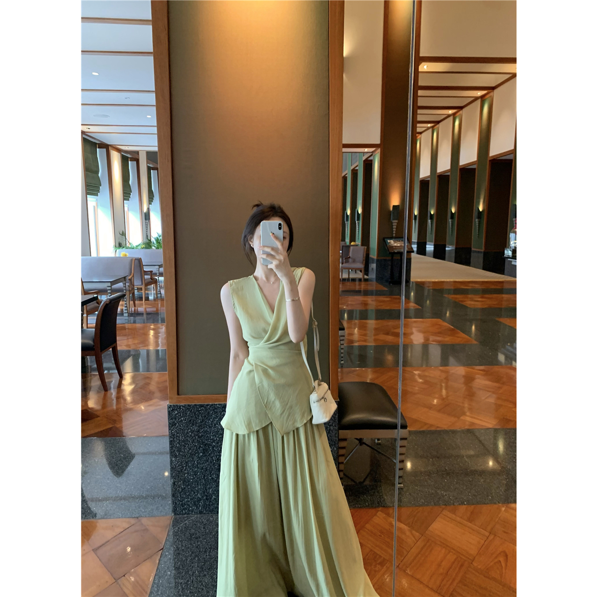 气质无袖系带夏季两件套时尚洋气显瘦半身裙女夏天搭配一整套时尚