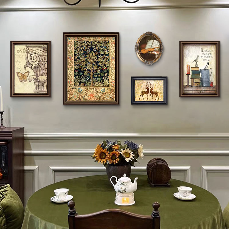法式中古风客厅装饰画美式沙发背景墙挂画小众客厅背景墙挂画