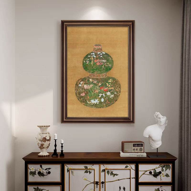 葫芦挂画中古风入户玄关装饰画新中式复古福禄美式餐厅壁画高级感