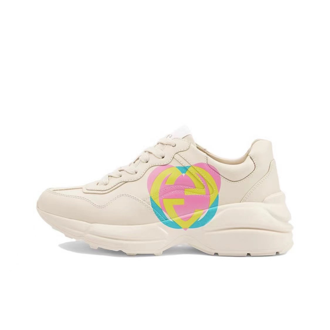 未使用 GUCCI/古驰 女款Rhyton粉色双G爱心休闲复古老爹运动鞋