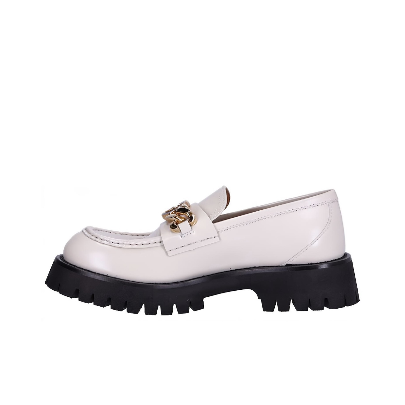 未使用 GUCCI/古驰 女款白紫色双G金属链休闲时尚厚底乐福鞋皮鞋