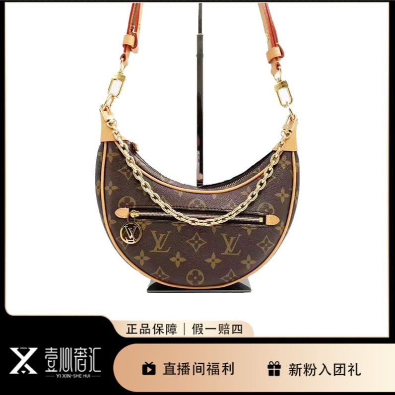 95新 LouisVuitton/路易威登 老花豌豆月亮包/腋下包