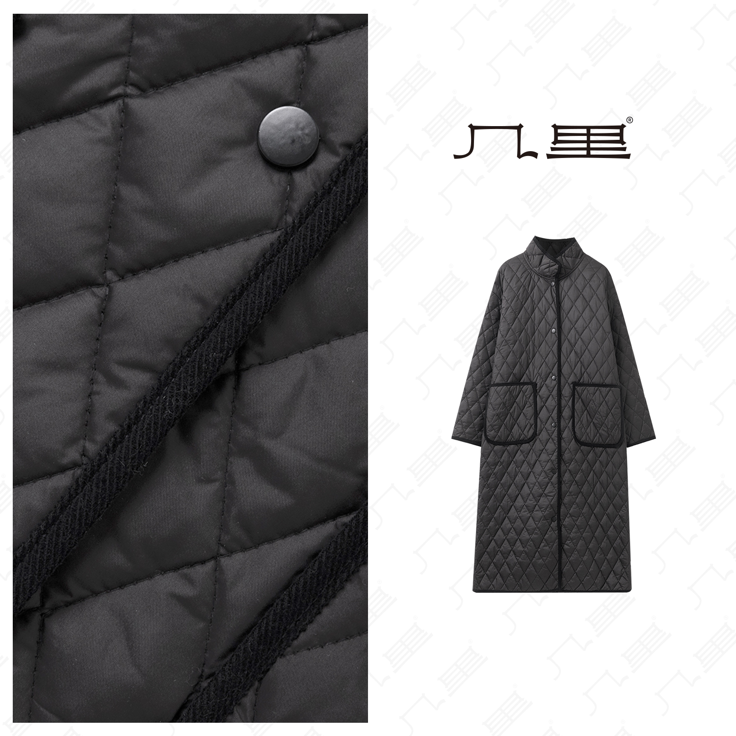 几里与麻【菱格设计】百搭休闲长款棉服 衣长115 胸围126 106925