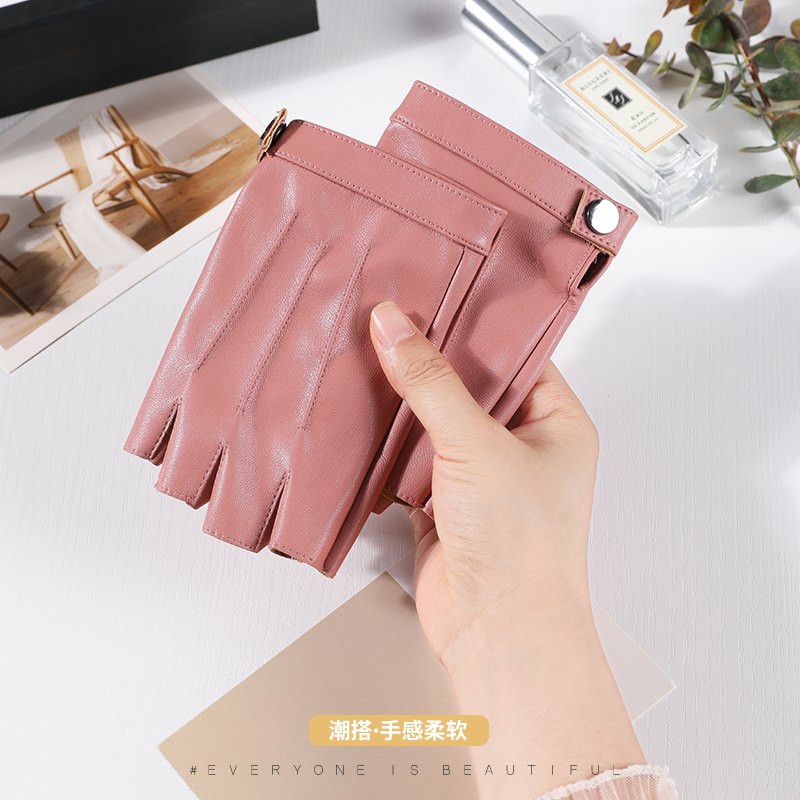 半指皮手套女春夏薄款韩版演出户外防晒驾驶骑行开车摩托露指手套