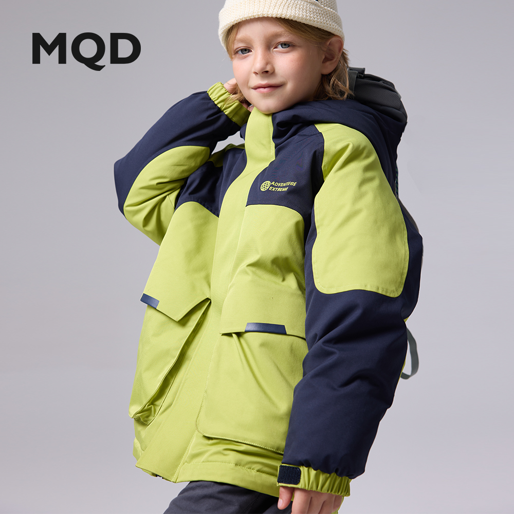 MQD中大童90白鸭绒中长款户外防水连帽加厚防风保暖秋冬拼高能感