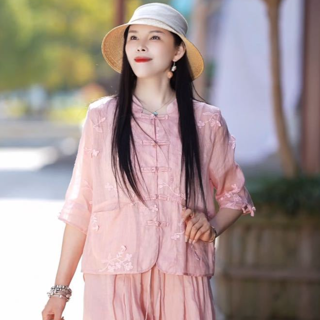 2024夏季中式衬衫女新款高端苎麻气质女装上衣洋气小衫