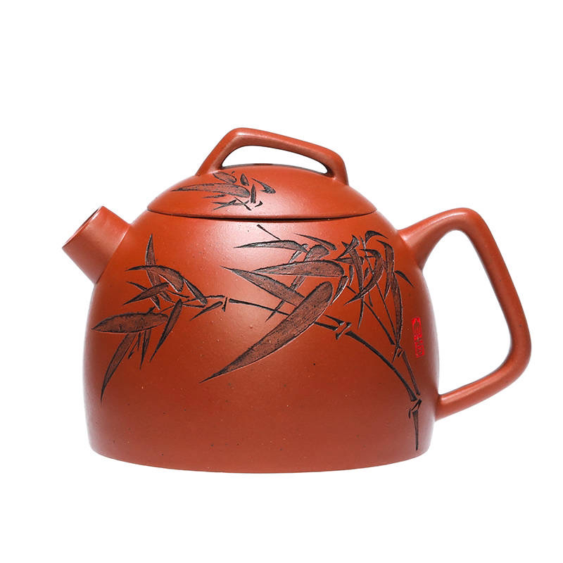 宜兴黄龙山原矿朱泥几何秦权壶