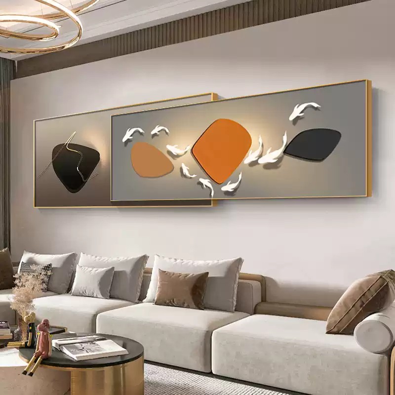 福禄有余-九鱼图客厅沙发背景墙装饰画叠加画卧室床头挂画艺术