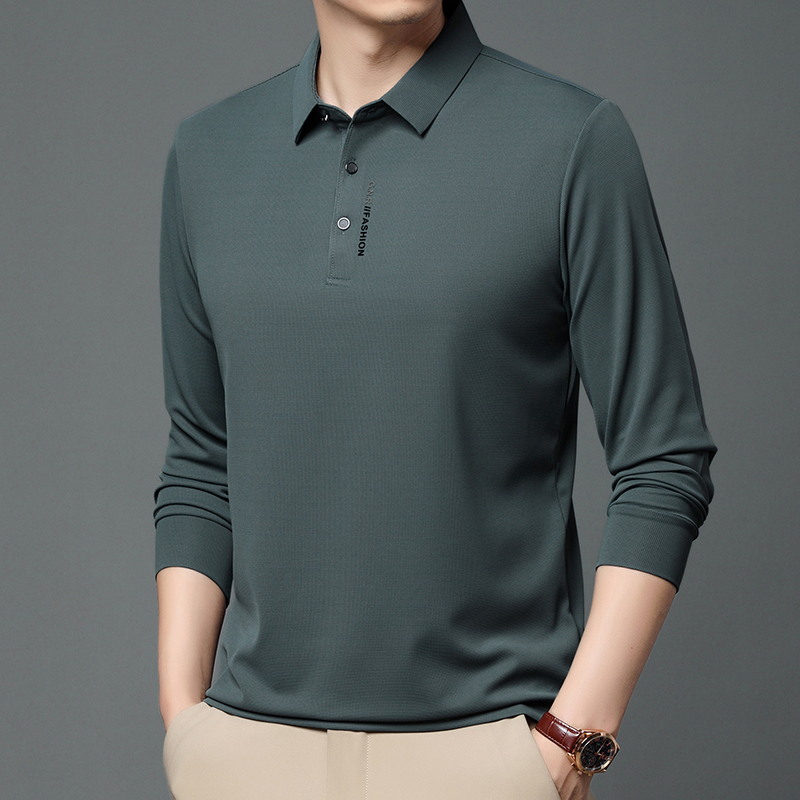 春夏新款中老年男士长袖华夫格T恤打底衫POLO衫薄款商务休闲上衣