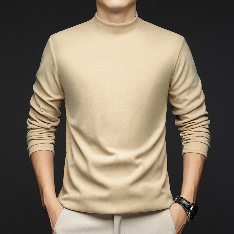 半高领双面德绒打底衫男士2024秋冬长袖保暖纯色百搭时尚卫衣潮
