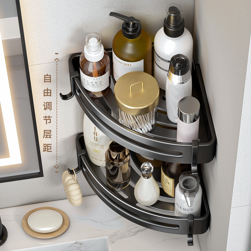 浴室置物架三角篮黑色加厚太空铝墙上免打孔卫生间厕所淋浴壁挂式