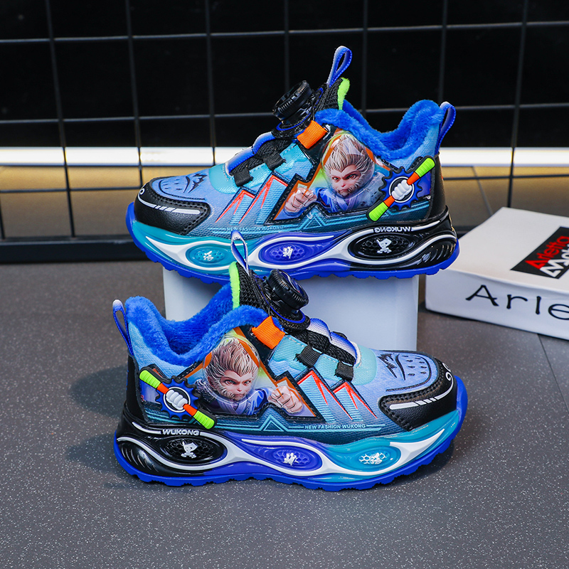 男童孙悟空运动鞋儿童3-12岁中小童男宝秋冬季保暖加绒跑步鞋