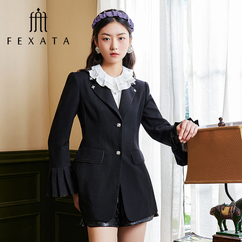 【小北专属】FEXATA斐格思西装老钱风黑色喇叭袖外套