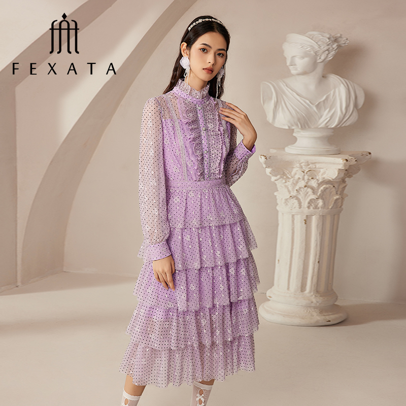 【芊芊专属】FEXATA斐格思复古波点网纱蛋糕连衣裙
