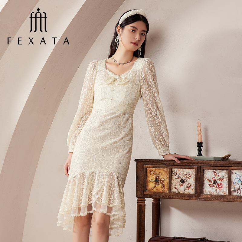 【高高来了】FEXATA斐格思连衣裙法式气质蕾丝鱼尾裙