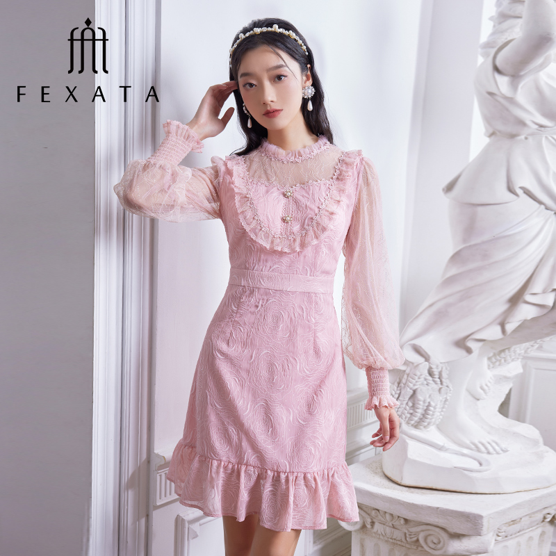 【达人专属】FEXATA斐格思连衣裙浪漫荷叶花甜蜜雪纺裙F41T0712