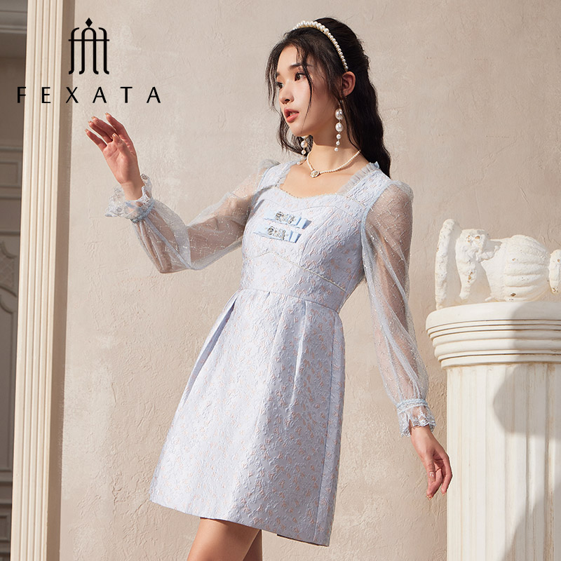 【高高来了】FEXATA斐格思连衣裙网纱袖减龄蝴蝶结公主裙