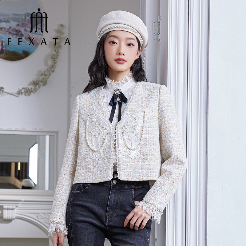 【小朱专属】FEXATA斐格思设计感钉珠蝴蝶小香风短外套F41W0506