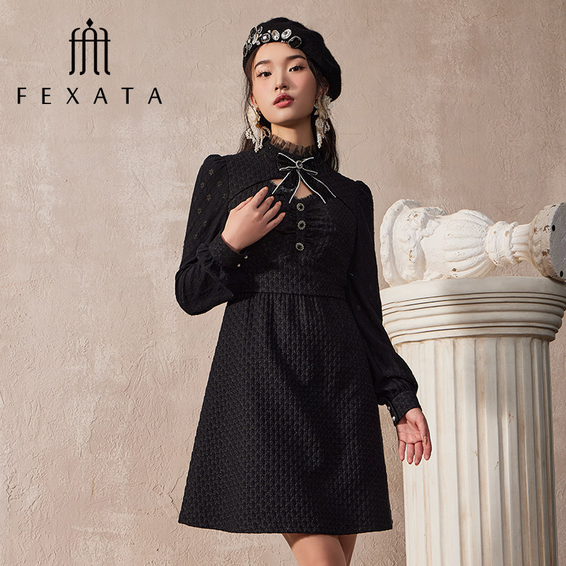 【达人专属】FEXATA斐格思连衣裙蝴蝶结小黑裙