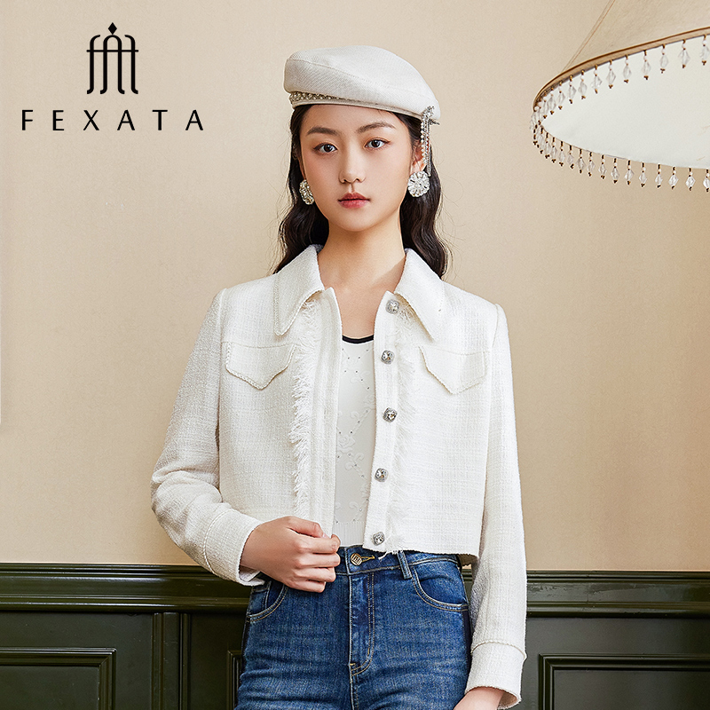 【白姐专属】FEXATA斐格思短外套女蝴蝶钉珠短款上衣减龄洋气外