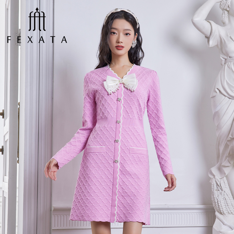 【小朱专属】FEXATA斐格思连衣裙千金感小香针织短裙F41T0611