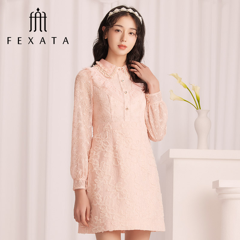 【达人专属】FEXATA斐格思连衣裙复古盘绣蕾丝裙F31T0505