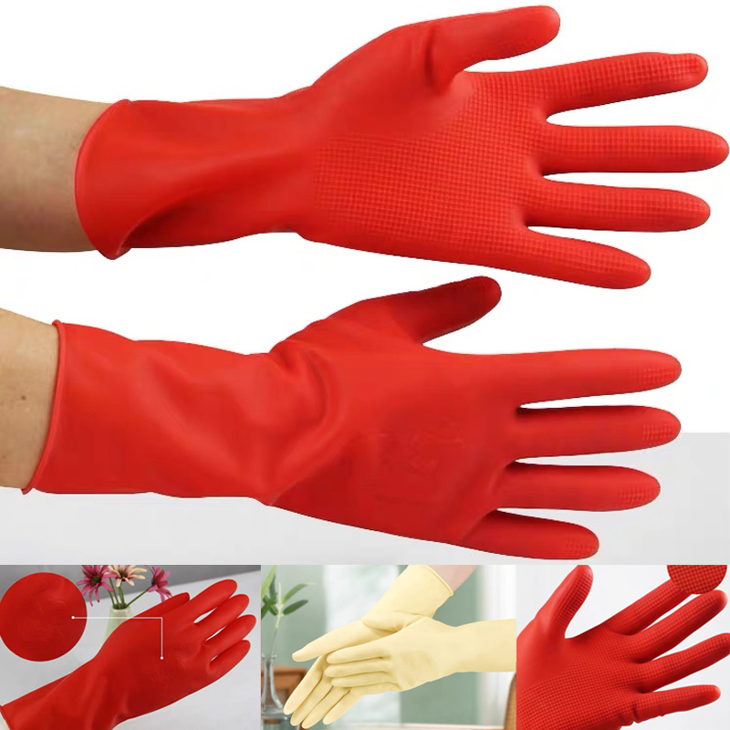 乳胶手套防水洗碗家务手套柔软家用暖手套耐磨女款防油红色贴手套