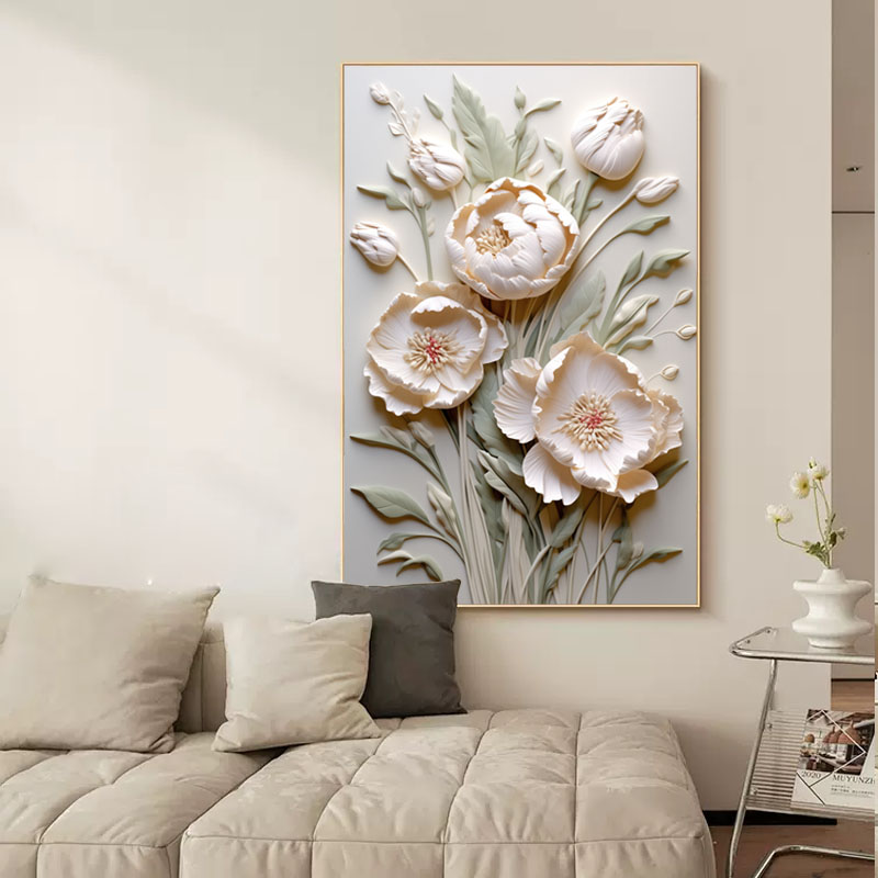 轻奢简约小清新奶油风客厅油画沙发背景墙玄关花卉装饰画