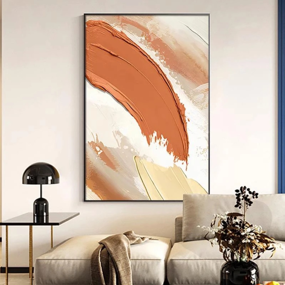 轻奢简约小清新奶油风客厅油画沙发背景墙玄关花卉装饰画