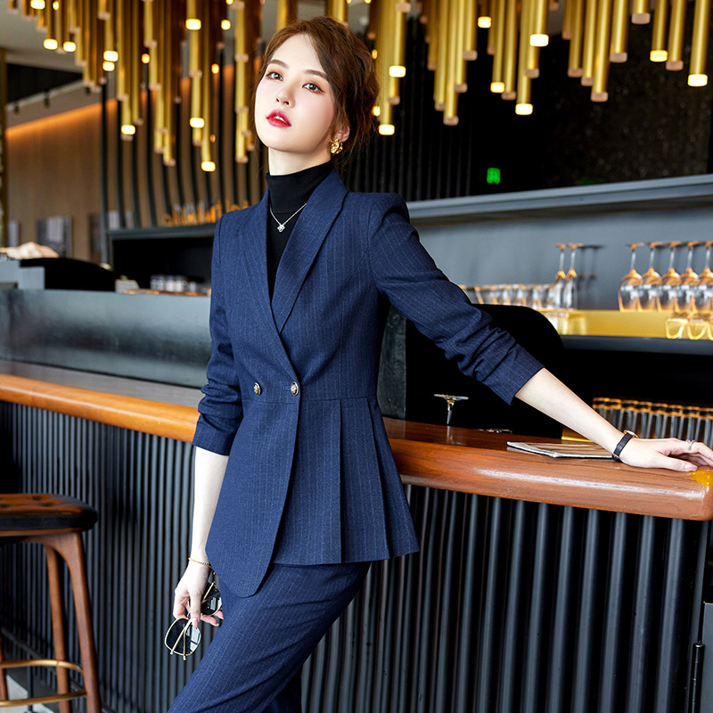 职业装女性套装时尚高端职场通勤秋冬条纹西装气质高级感女士正装