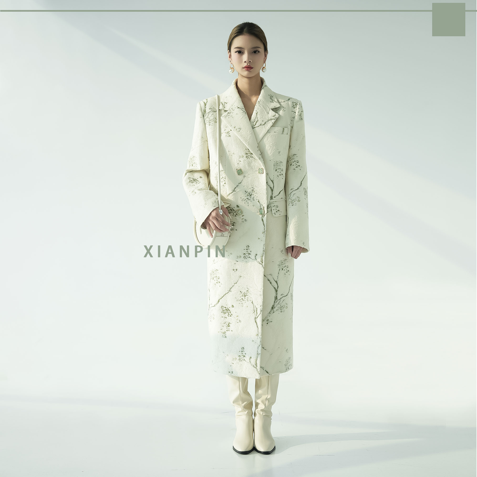 XIANPIN设计师中长款提花夹棉大衣