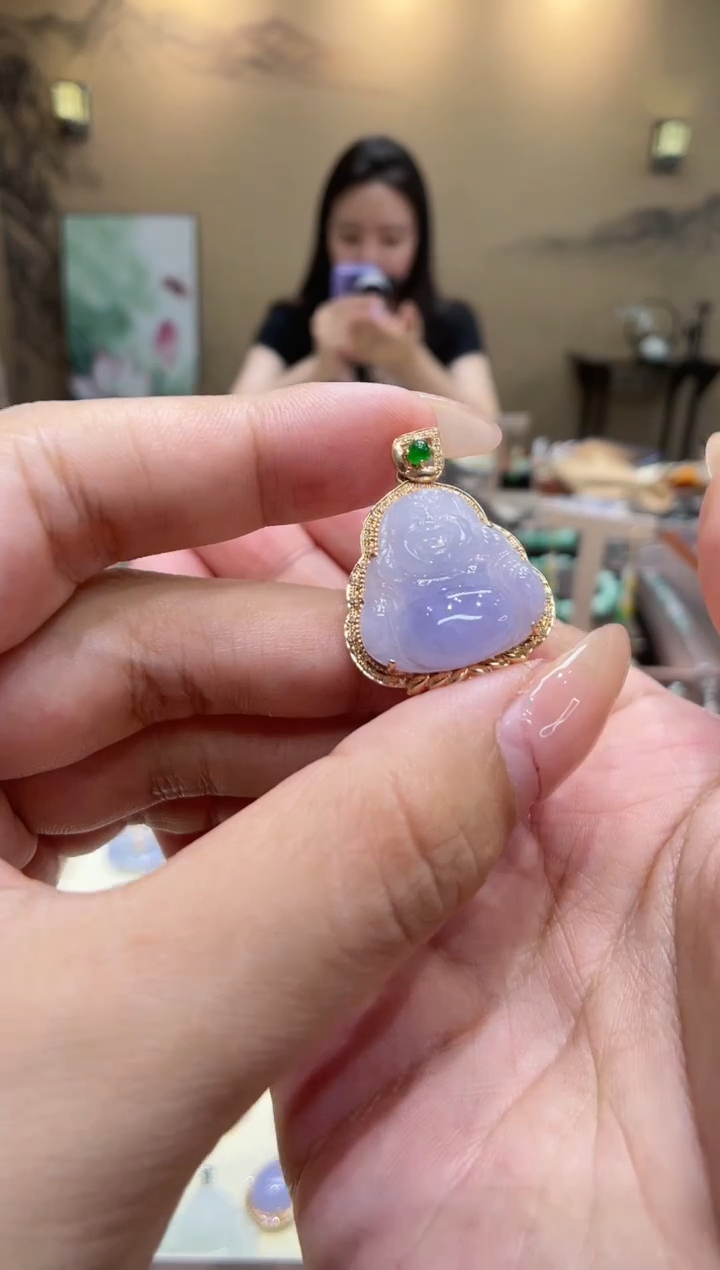 【闪购商品】翡翠吊坠(不含链)18K金镶嵌紫佛公48小时鉴赏期