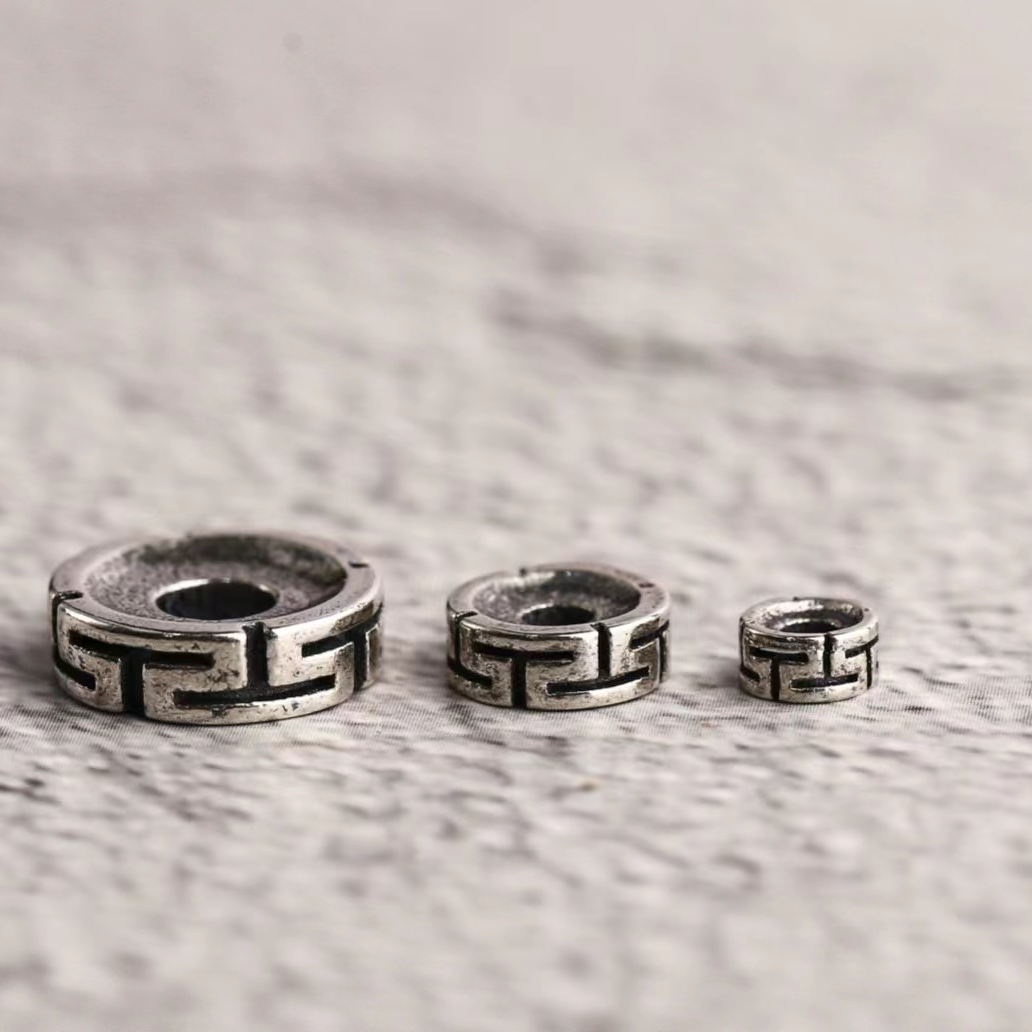 925银银制品 s925银回纹隔片简约文玩配饰时尚手串做旧手工复古