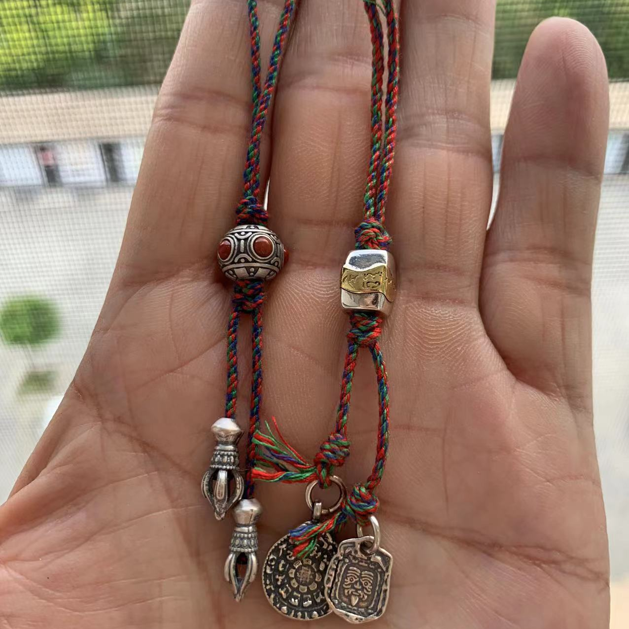 925银银制品 s古法时尚红绳民族风925银手机链，原创纯手工复古