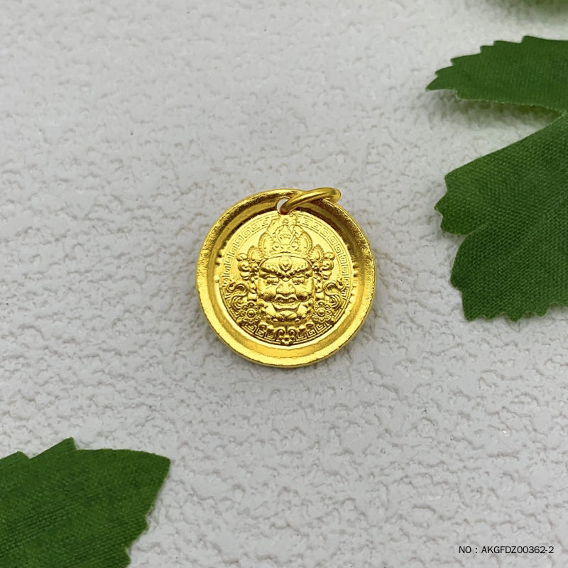 足金古法实心黄财神吊坠免费编绳