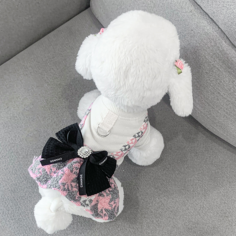 狗狗衣服宠物猫咪春秋新款牵引裙子小狗幼犬蝴蝶结泰迪比熊公主裙