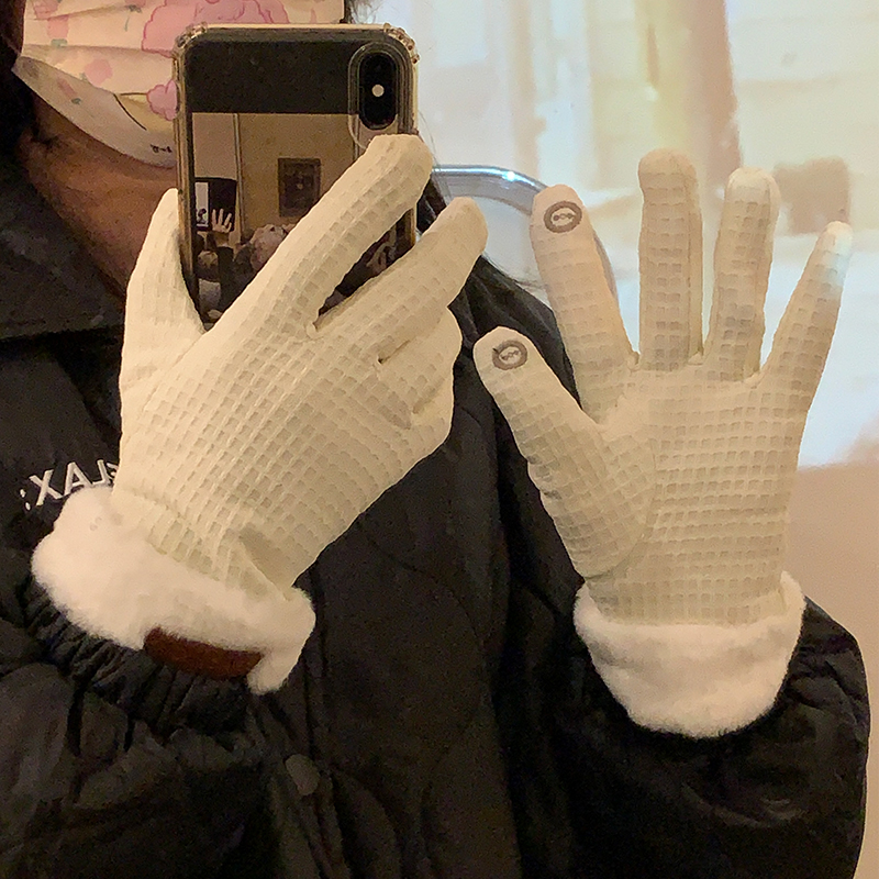 手套冬季女韩版ins加绒加厚保暖骑行开车冬天防滑可触屏可爱学生