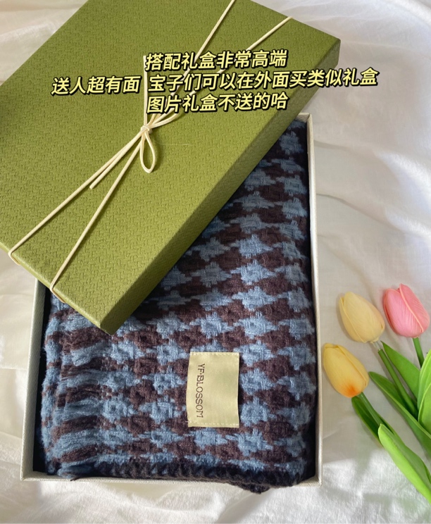 秋冬季格子针织加密仿羊绒围巾女韩版百搭时尚学生防寒保暖围脖