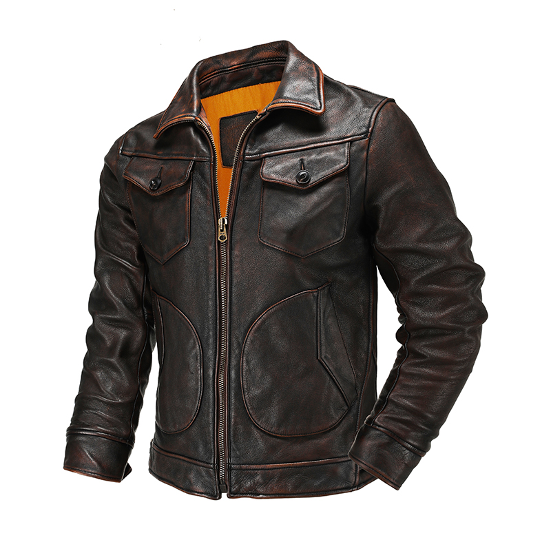 重工水洗门多萨真皮夹克纯头层牛皮翻领皮衣男款爆款2025新款