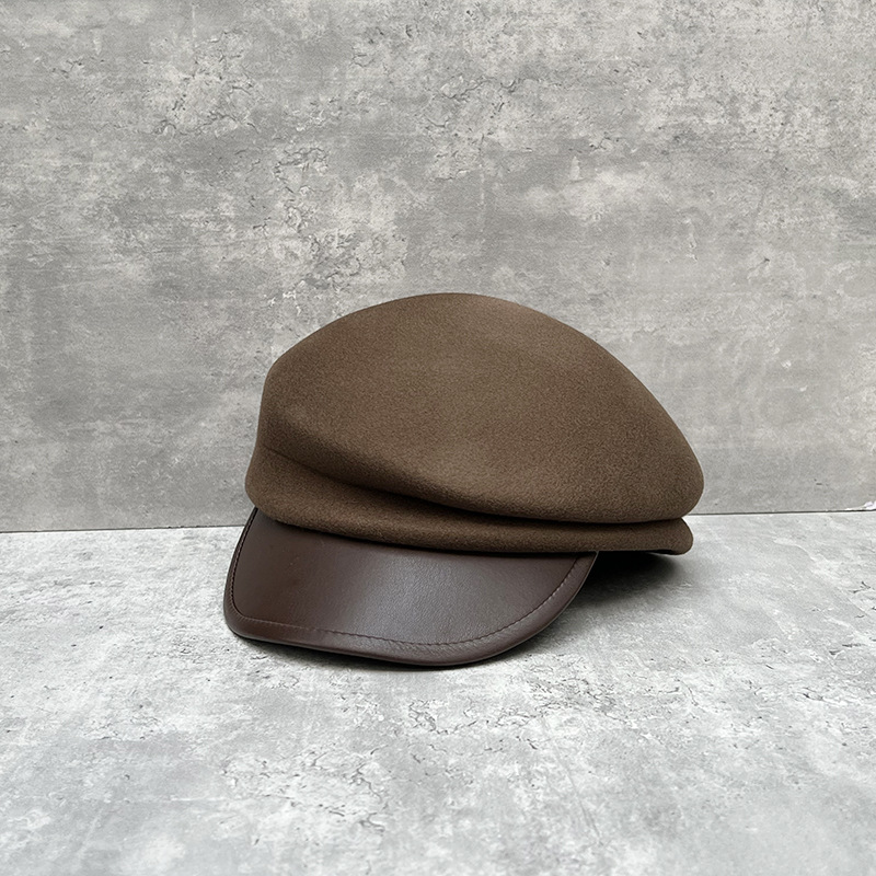 画家帽贝雷帽子女秋冬不对称洋气羊毛呢骑士帽百搭显脸小皮遮拼接