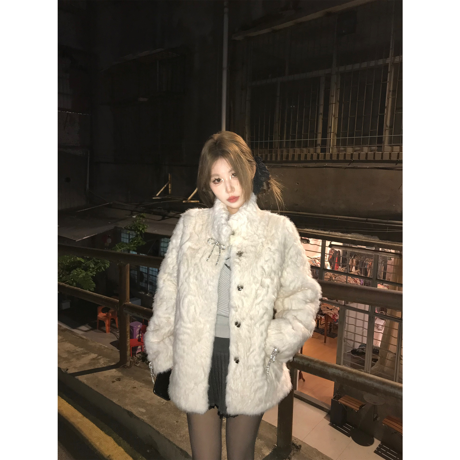 Mejiu蜜九【摩卡千金】加厚秋冬外套女氛围感棉立领辣妹毛茸茸冬季