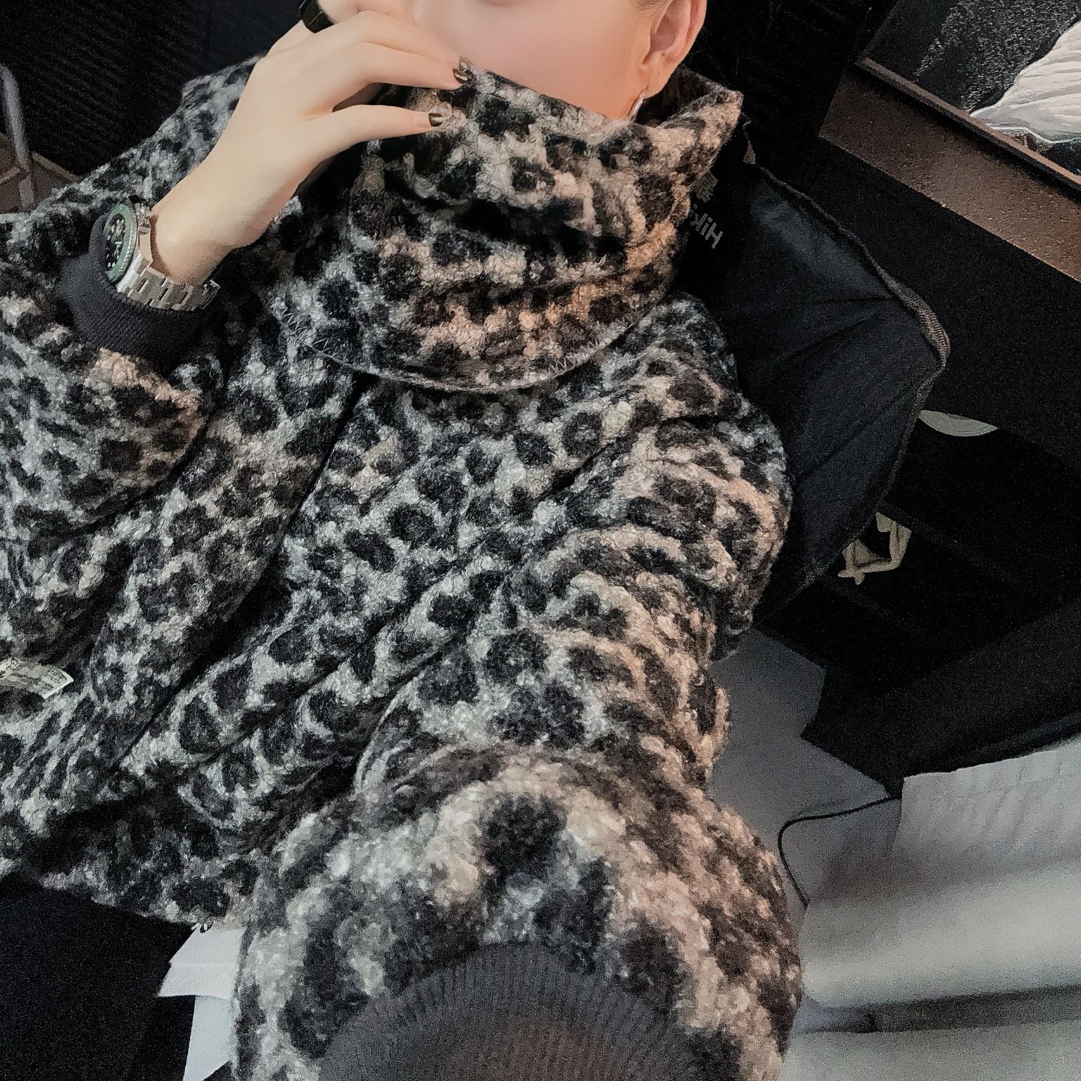 【dafa]】冬季豹纹毛毛卫衣带围巾
